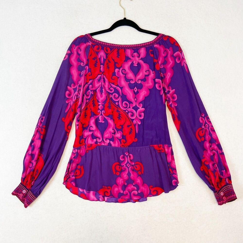 Hale Bob Silk Top Women's Small Purple Pink Bow Abstract Bohemian Gypsy Designer - Picture 3 of 7